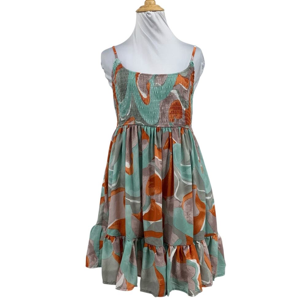 Willow & Root Dress Womens M Medium Multi Ruffled Babydoll Smocked Bust Mini